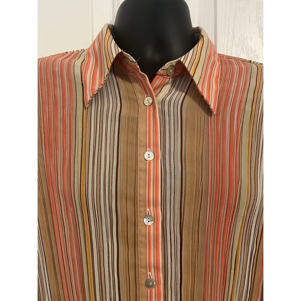 VTG 70s Dagger Collar Disco Stripe Sheer Angel Sleeve Orange Cream Button Y2K - Picture 2 of 9